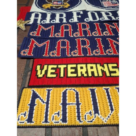 vintage needlepoint Military Decor Marines Air Force Navy USA Lot Of 11 - Picture 2 of 8